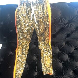 Camouflage Track Pants with Orange Accents